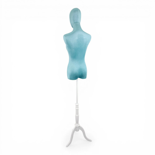 Premium Green Velvet Female Plastic Torso with Adjustable Height Wooden Stand