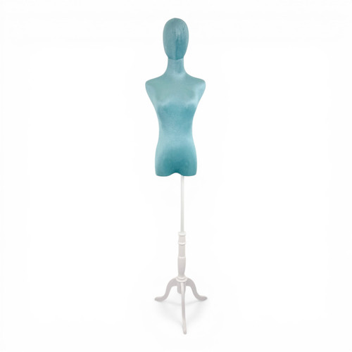 Premium Green Velvet Female Plastic Torso with Adjustable Height Wooden Stand
