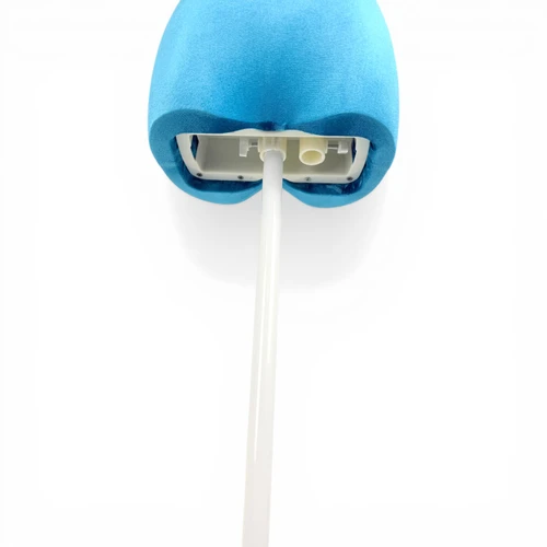 Premium Blue Velvet Female Plastic Torso with Adjustable Height Wooden Stand, full-height product view on a white background, brightly lit product image