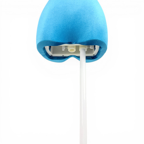 Premium Blue Velvet Female Plastic Torso with Adjustable Height Wooden Stand, full-height product view on a white background, gallery image 15 of 15