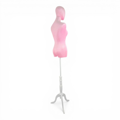 Premium Pink Velvet Female Plastic Torso with Adjustable Height Wooden Stand