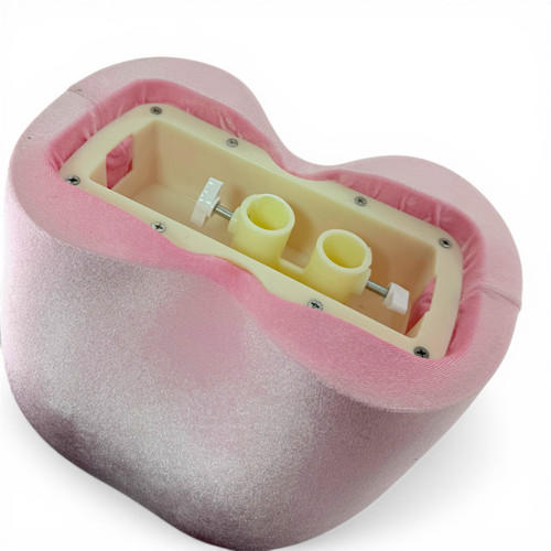 Premium Pink Velvet Female Plastic Torso with Adjustable Height Wooden Stand