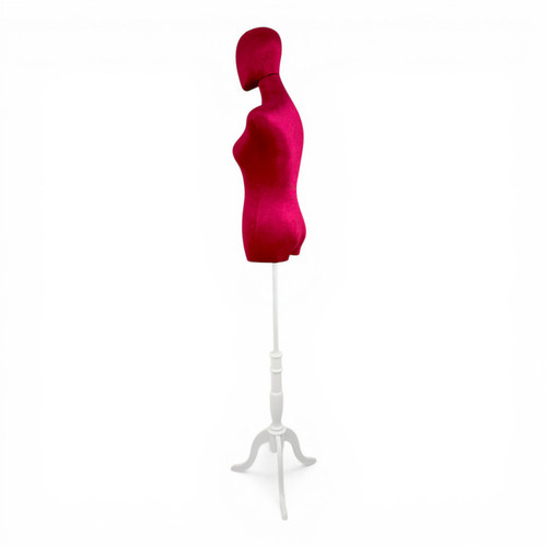 Premium Red Velvet Female Plastic Torso with Adjustable Height Wooden Stand