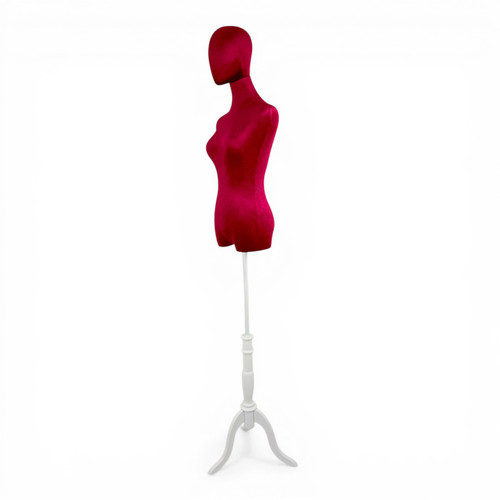Premium Red Velvet Female Plastic Torso with Adjustable Height Wooden Stand