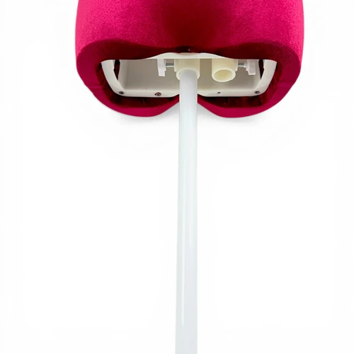 Premium Red Velvet Female Plastic Torso with Adjustable Height Wooden Stand, full-height product view on a white background, gallery image 8 of 16