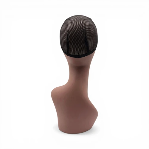 Female Mannequin Head Bust 47cm Brown Plastic Wig Hat Display with Mesh Cap, full-height product view on a white background, brightly lit product image