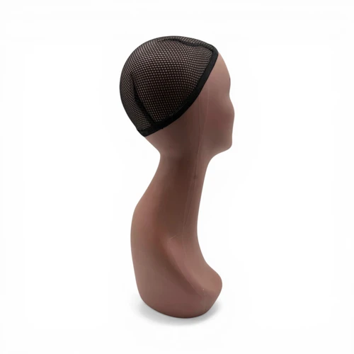 Female Mannequin Head Bust 47cm Brown Plastic Wig Hat Display with Mesh Cap, full-height product view on a white background, full-height product photograph