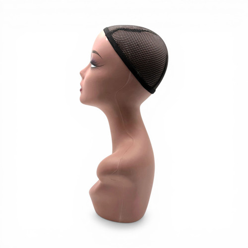 Female Mannequin Head Bust 47cm Brown Plastic Wig Hat Display with Mesh Cap, full-height product view on a white background, gallery image 5 of 7