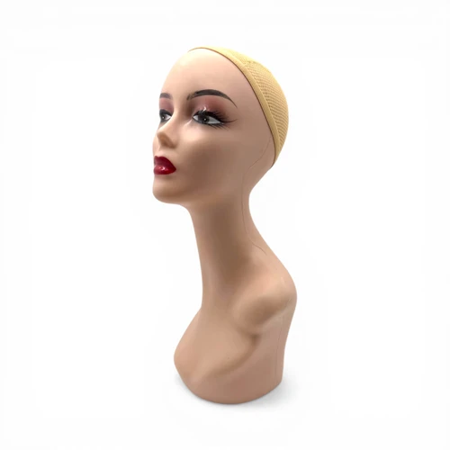 Female Mannequin Head Bust 47cm Light Skin Wig Hat Display with Mesh Cap, full-height product view on a white background, gallery image 5 of 6