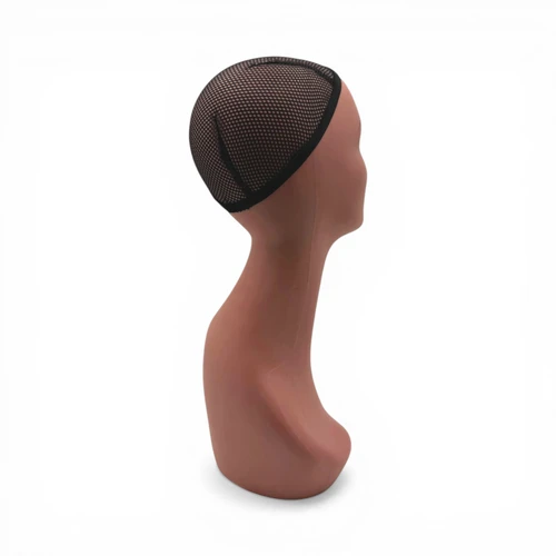 Female Mannequin Head Bust 47cm Peach Pink Wig Display with Mesh Cap, full-height product view on a white background, full-height product photograph