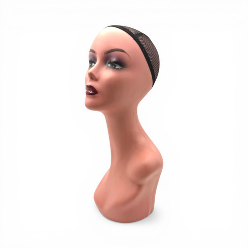 Female Mannequin Head Bust 47cm Peach Pink Wig Display with Mesh Cap, full-height product view on a white background, gallery image 6 of 7