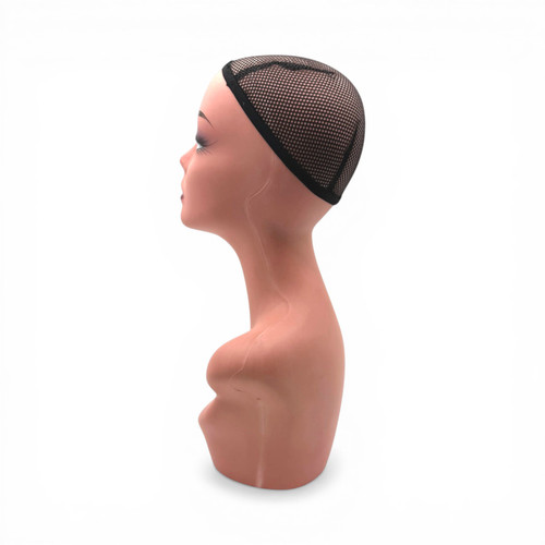 Female Mannequin Head Bust 47cm Peach Pink Wig Display with Mesh Cap, full-height product view on a white background, gallery image 5 of 7