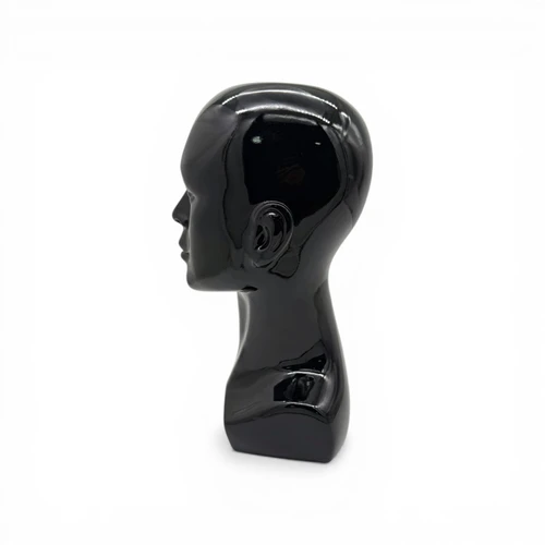 Heavy Duty Male Mannequin Head Black Plastic Hat Wig Display Stand, product shown on a white background, brightly lit product image