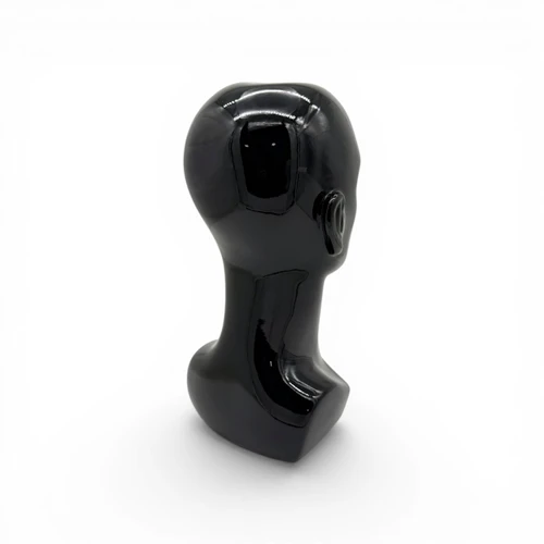 Heavy Duty Male Mannequin Head Black Plastic Hat Wig Display Stand, full-height product view on a white background, brightly lit product image