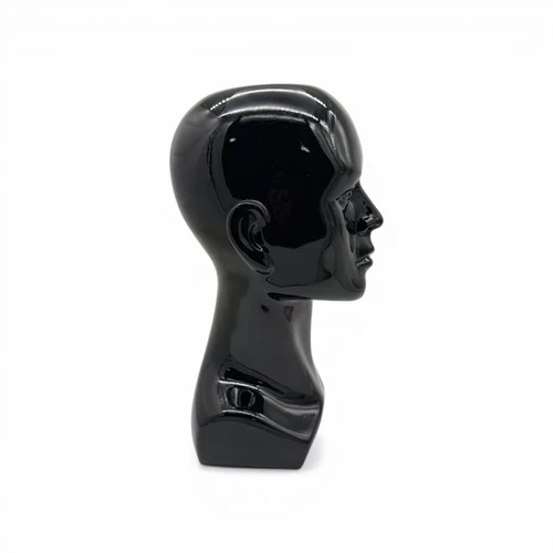 Heavy Duty Male Mannequin Head Black Plastic Hat Wig Display Stand, product shown on a white background, standard product photograph