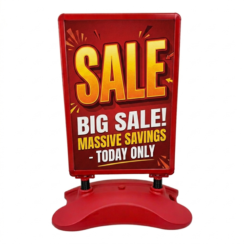 A1 Red Wind-Resistant Pavement Sign, base detail, red sign display on a white background, gallery image 11 of 20