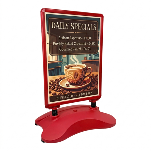 A1 Red Wind-Resistant Pavement Sign, base detail, red sign display on a white background, evenly lit product image