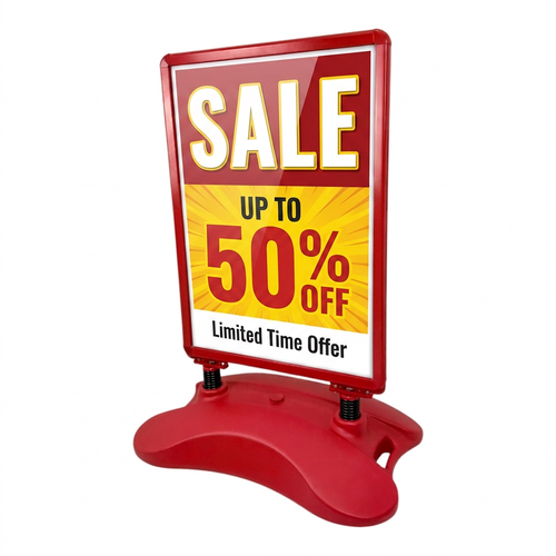 A1 Red Wind-Resistant Pavement Sign, base detail, red sign display on a white background, gallery image 13 of 20