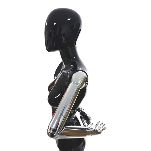 Premium Female Faceless Glossy Black Egg Head Mannequin with Chrome Arms & Base