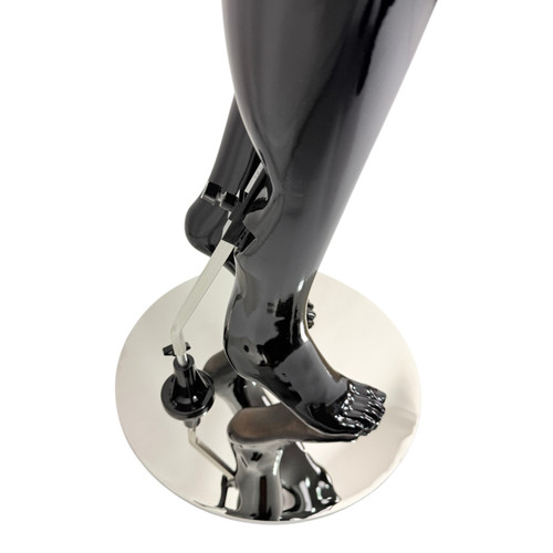 Premium Female Faceless Glossy Black Egg Head Mannequin with Chrome Arms & Base