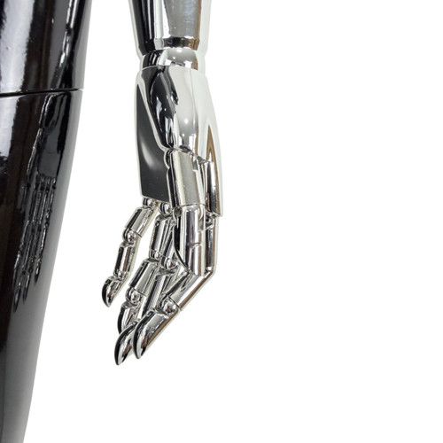 Premium Female Faceless Glossy Black Egg Head Mannequin with Chrome Arms & Base