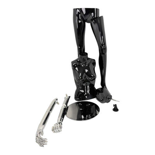 Premium Female Faceless Glossy Black Egg Head Mannequin with Chrome Arms & Base