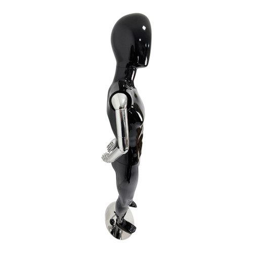 Premium Male Faceless Glossy Black Egg Head Mannequin with Chrome Arms & Base