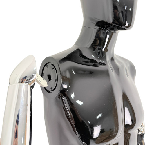 Premium Male Faceless Glossy Black Egg Head Mannequin with Chrome Arms & Base