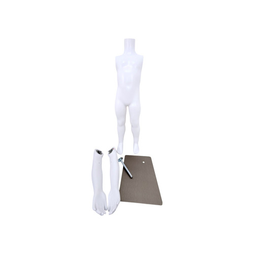 Child Headless Mannequin 76cm Matt White Plastic Display with Rotating Arms, product shown on a white background, open, centred square layout