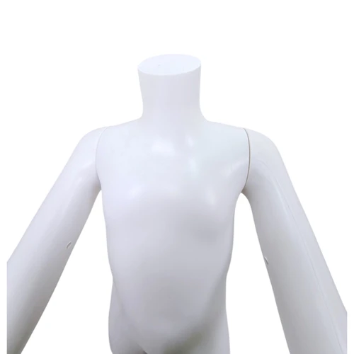 Child Headless Mannequin 76cm Matt White Plastic Display with Rotating Arms, product shown against a coloured background