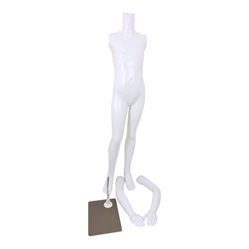 Child Headless Mannequin 129cm Matt White Plastic Display with Rotating Arms, full-height product view on a white background, gallery image 11 of 11