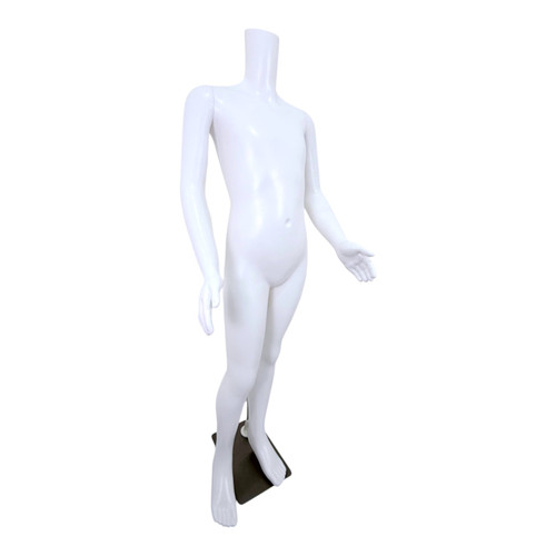 Child Headless Mannequin 129cm Matt White Plastic Display with Rotating Arms, full-height product view on a white background, gallery image 9 of 11