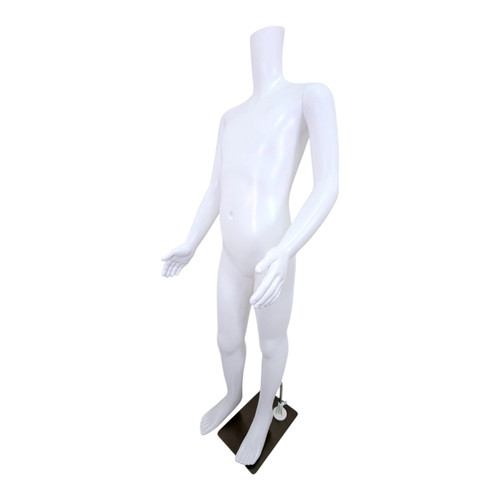 Child Headless Mannequin 129cm Matt White Plastic Display with Rotating Arms, full-height product view on a white background, gallery image 8 of 11