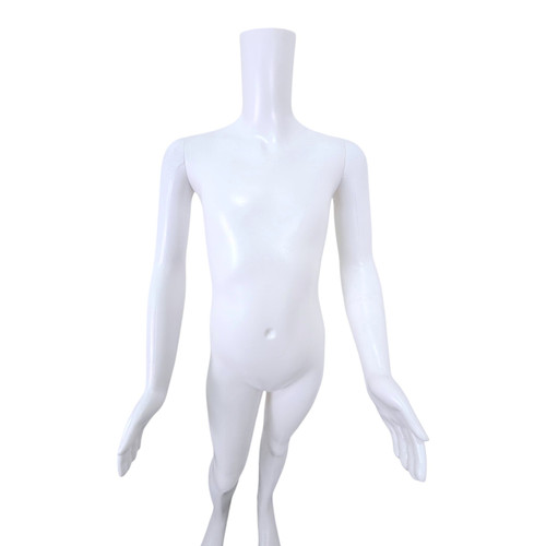 Child Headless Mannequin 129cm Matt White Plastic Display with Rotating Arms, full-height product view on a white background, balanced, centred square layout