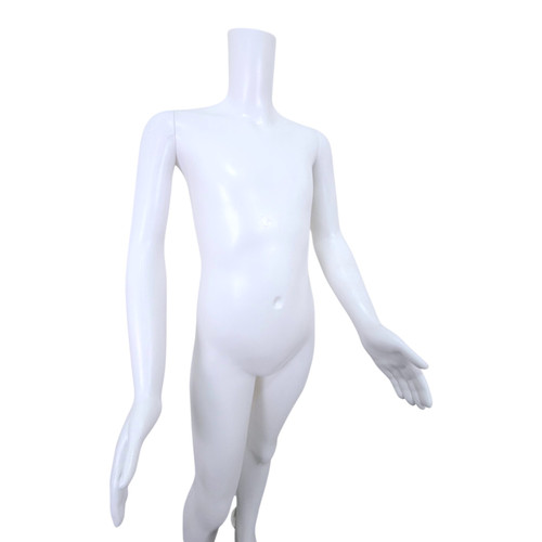 Child Headless Mannequin 129cm Matt White Plastic Display with Rotating Arms, full-height product view on a white background, gallery image 10 of 11