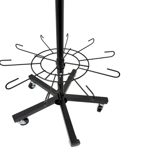 5 Tier Heavy Duty Rotating Display Stand with Wheels Metal Retail Spinner Rack