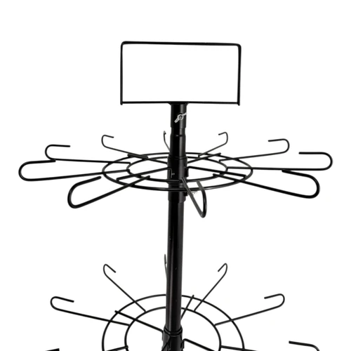 5 Tier Heavy Duty Rotating Display Stand with Wheels Metal Retail Spinner Rack