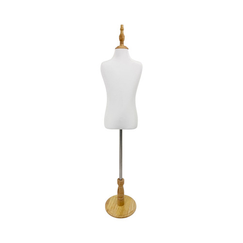 Children Tailors Dummy White Torso Dress Form with Round Base Stand, base detail on a white background