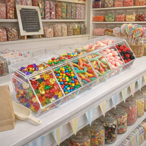 6 Section Acrylic Pick & Mix Sweet Dispenser Clear Candy Display Unit