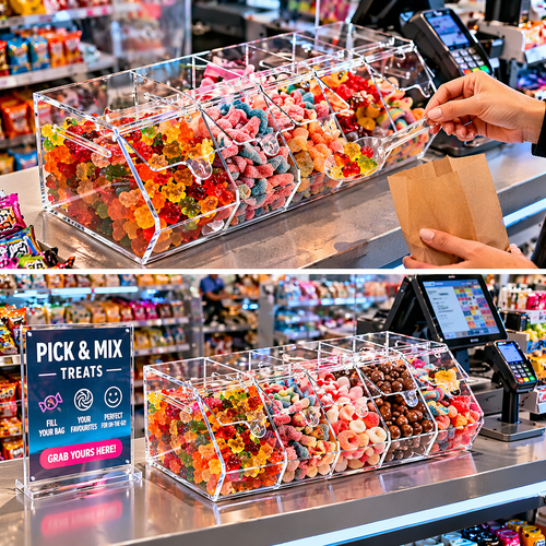 5 Section Acrylic Pick & Mix Sweet Dispenser Clear Candy Display Unit