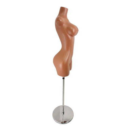 Curvy Female Torso Mannequin Brown Plastic with Extra Heavy Duty Chrome Base