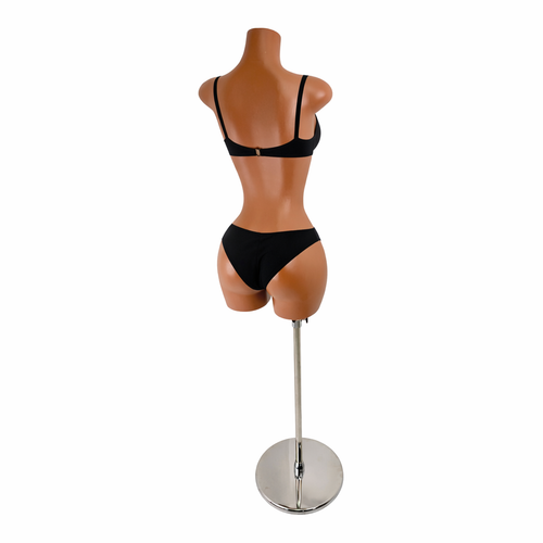 Curvy Female Torso Mannequin Brown Plastic with Extra Heavy Duty Chrome Base