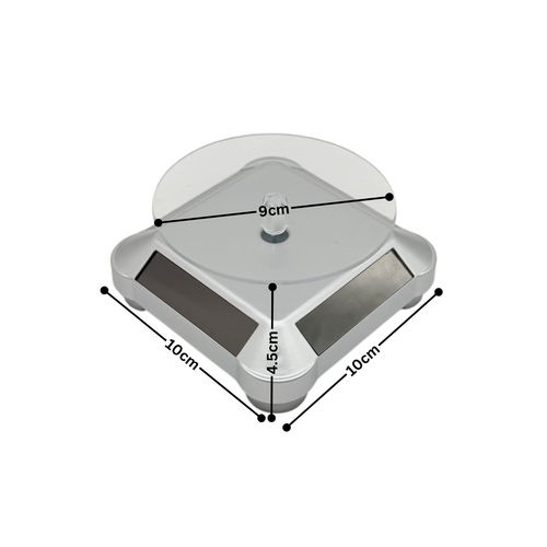 Solar Powered Rotating Display Stand 360° Turntable Silver Round