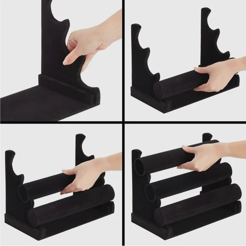 3 Tier Black Velvet Jewellery Display Stand Bracelet Watch Holder