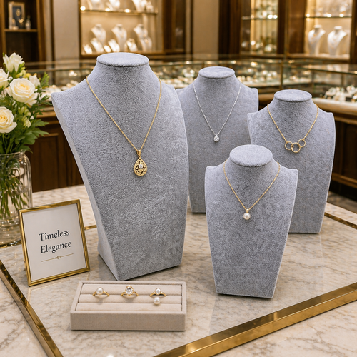 Grey Velvet Necklace Bust Display Stand Jewellery Shop Display