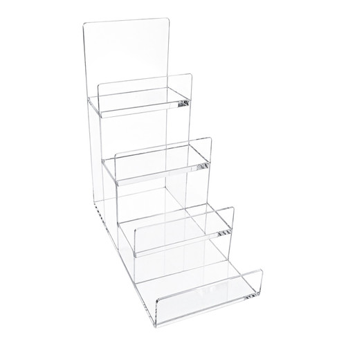 4 Tier Clear Acrylic Mobile Phone Display Stand for Retail Jewellery Long Lip, full-height product view on a white background