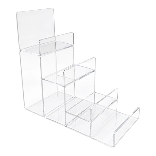 4 Tier Clear Acrylic Mobile Phone Display Stand for Retail Jewellery Long Lip, close product view on a white background