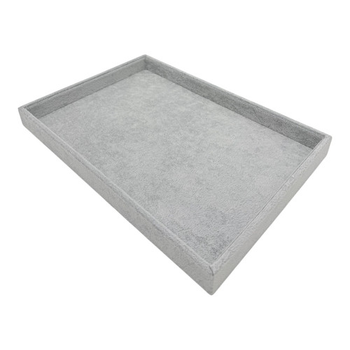 Grey Velvet Jewellery Organizer Tray Wood Ring Display 35×24×3cm, product shown on a white background, brightly lit product image
