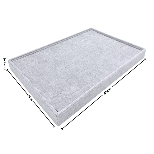 Grey Velvet 100 Grid Jewellery Organizer Tray Insert 35×24×3cm, product shown on a white background, standard product photograph