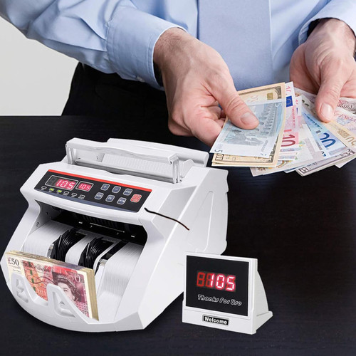 Money Bill Counter Machine UV MG Detector LED Display 1000pcs/min, product shown against a dark background